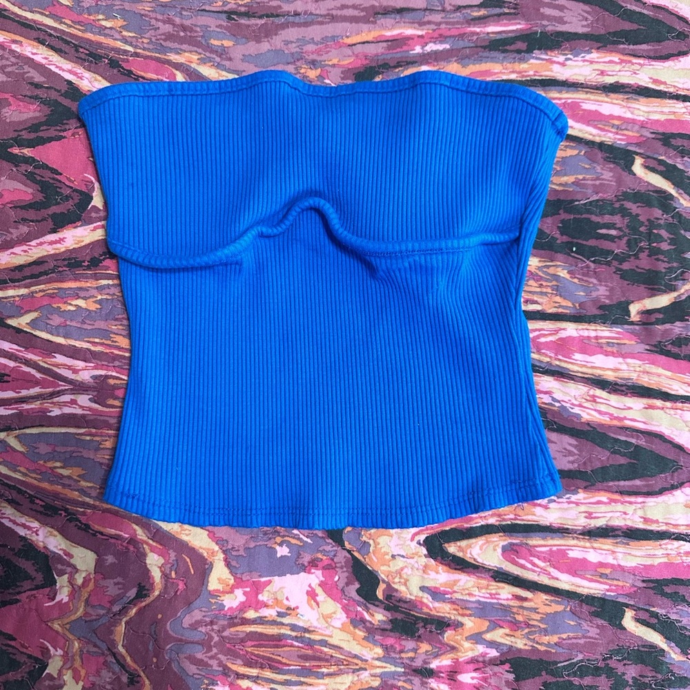 Lulu's Blue Ribbed Crop Top - Picture 4 of 4